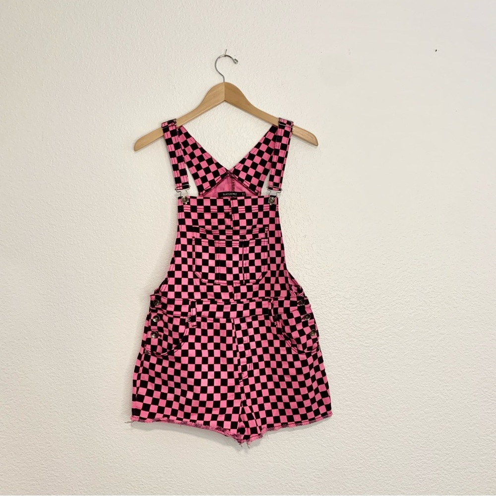 Black Heart Up-Cycled Pink and Black Checkered Overalls Size 11